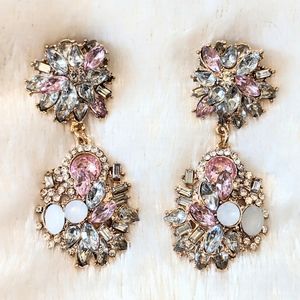 Pink White Clear Rhinestone Earrings Prom Wedding